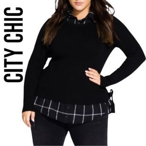 City Chic 'Check Me In'  Sweater ~ Black ~  20 / L